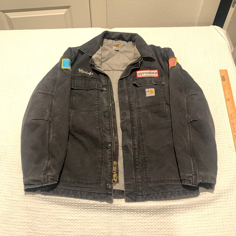 Carhartt FR Flame Resistant Black Canvas Duck Jacket Gyrodata Patch Mens Medium
